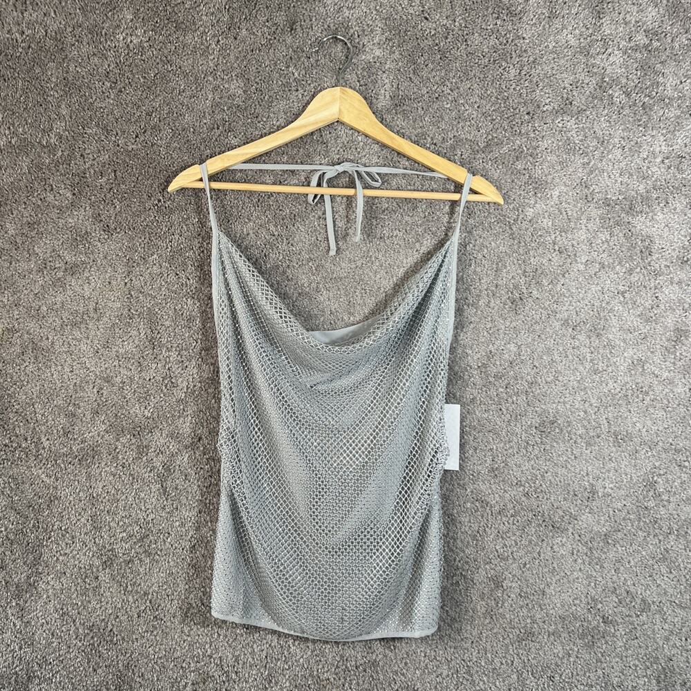 WeWoreWhat Womens Silver Crystal Cowl Neck Halter Top Size Small Party Blouse